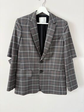 Tibi Marlon Tropical Wool Glen Plaid Blazer Cut Out Sleeve